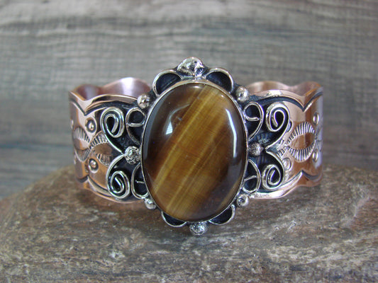 Navajo Indian Copper & Tiger Eye Bracelet by Cleveland