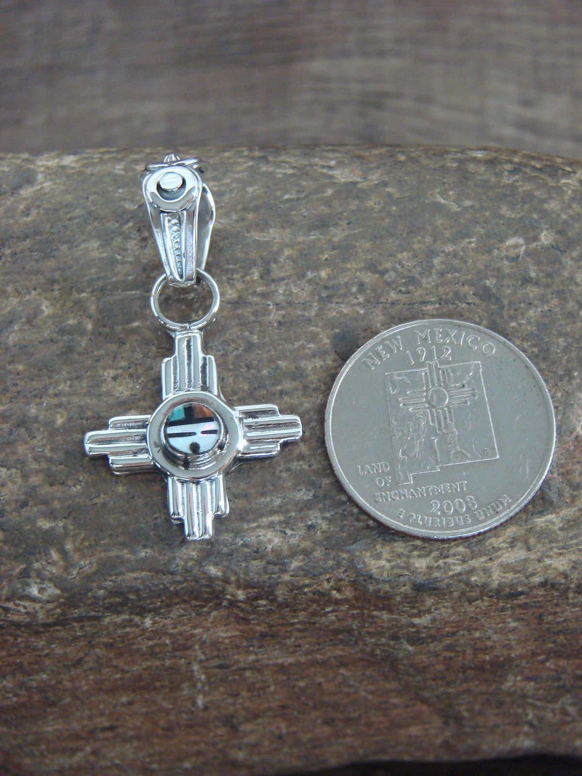 Native American Sterling Silver Zia Symbol & Sunface Pendant - Kallestewa