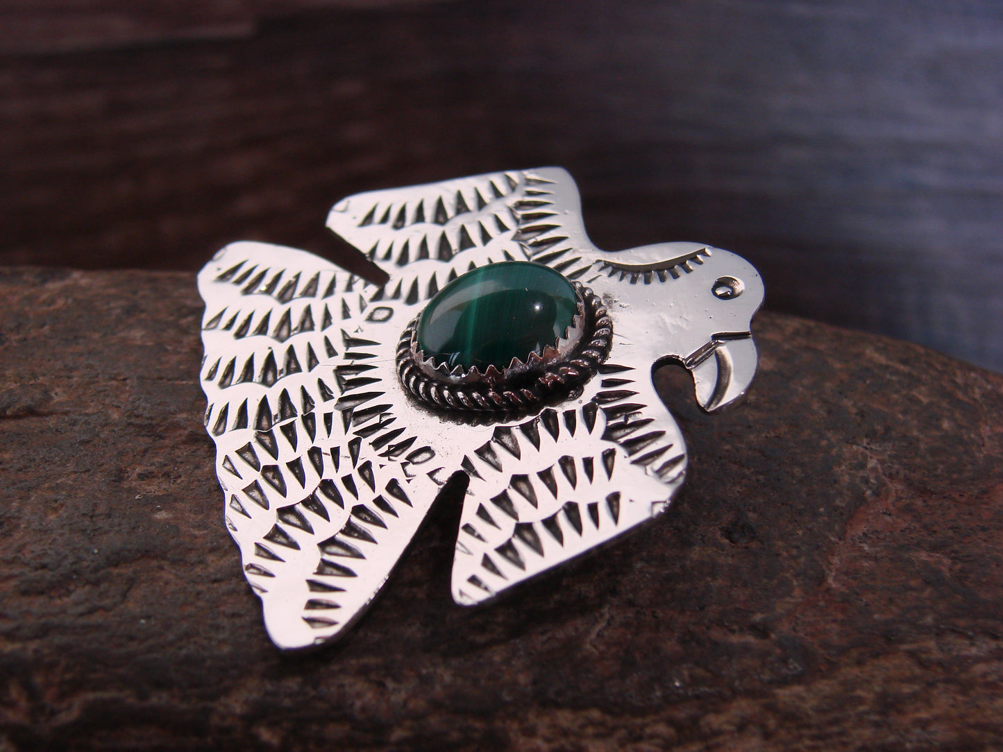 Native American Nickel Silver & Gaspeite Eagle Pendant - Cleveland