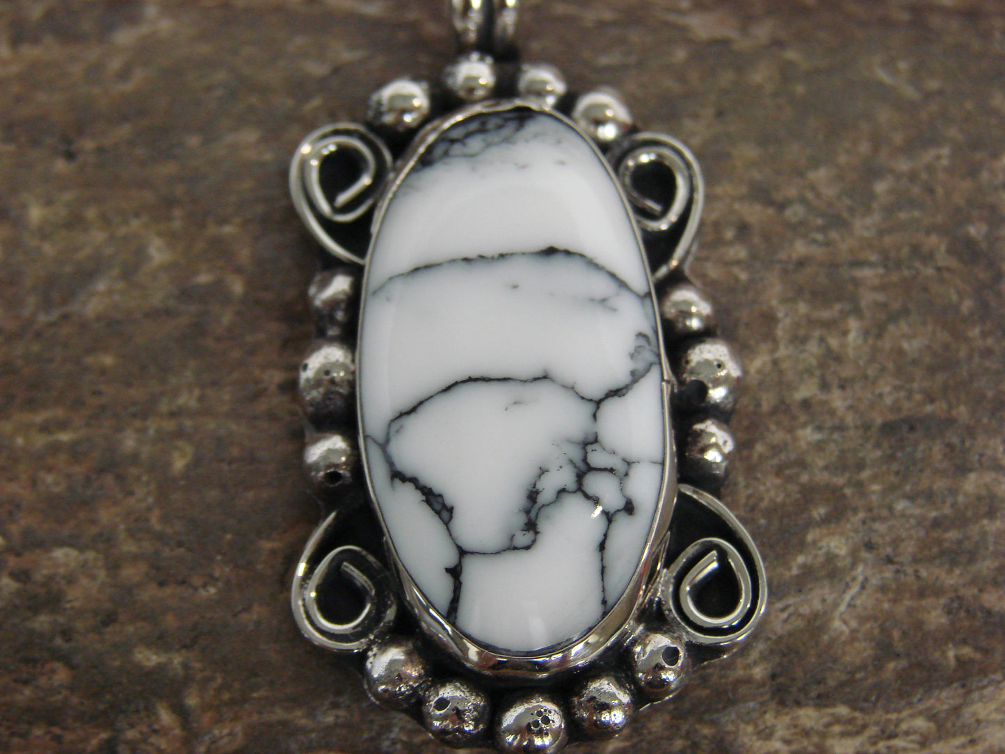 Native American Nickel Silver & Howlite Pendant - Cleveland