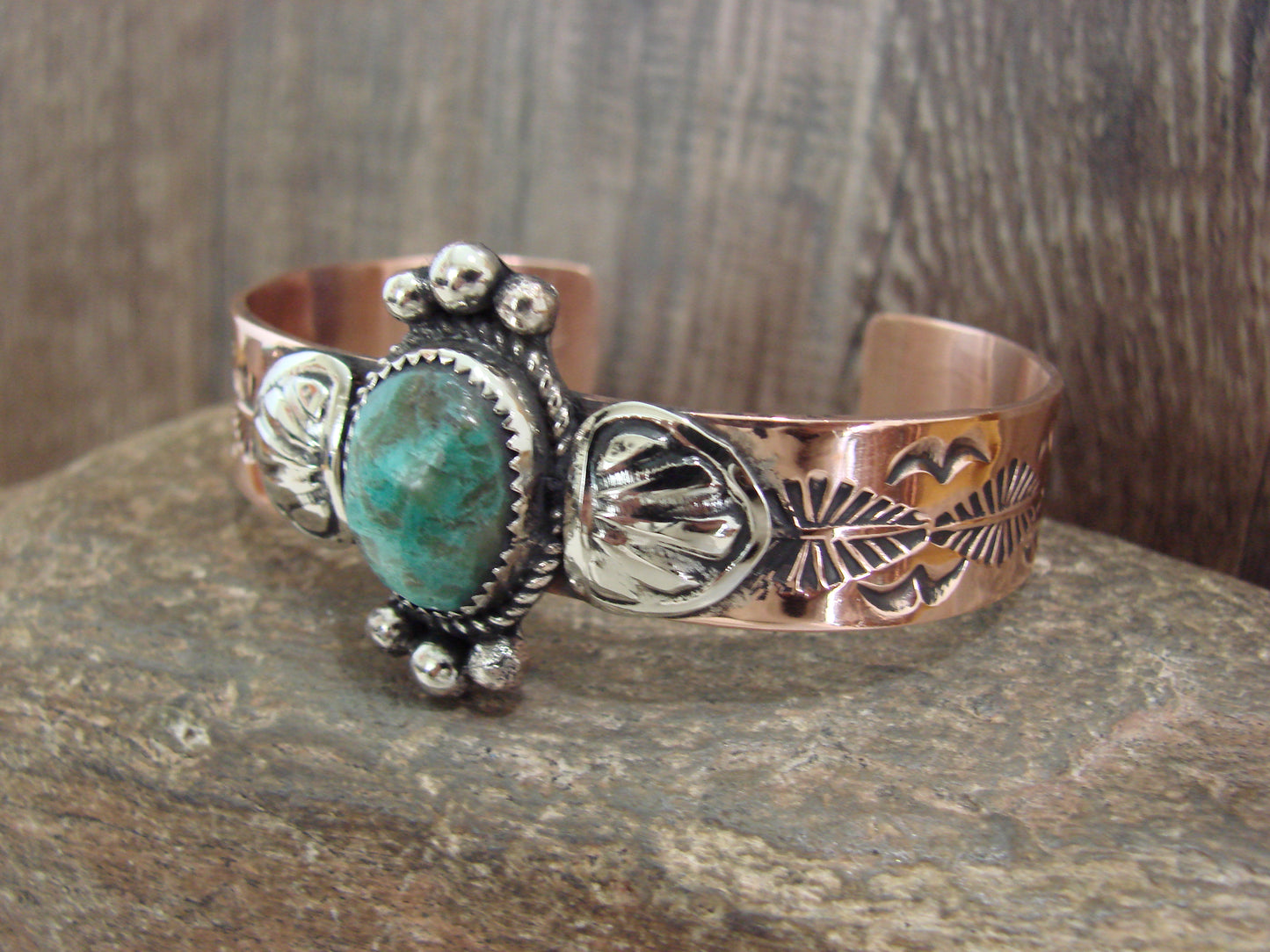 Native American Copper & Turquoise Bracelet by Cleveland
