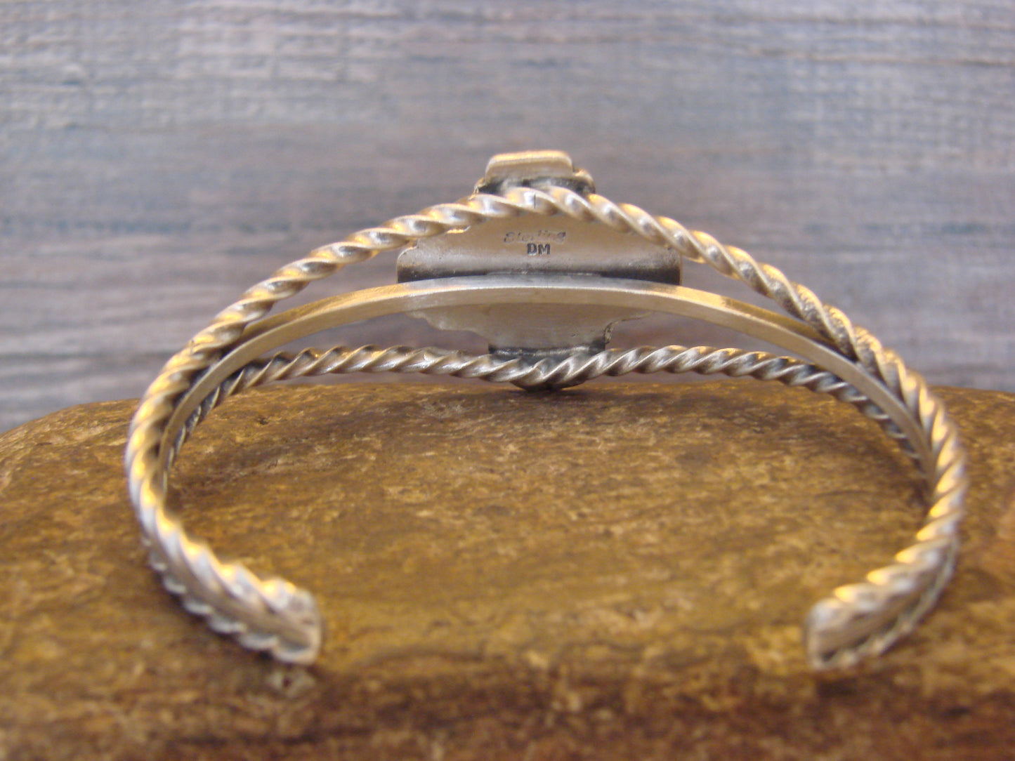 Native American Sterling Silver & Turquoise Zia Bracelet by Gordon