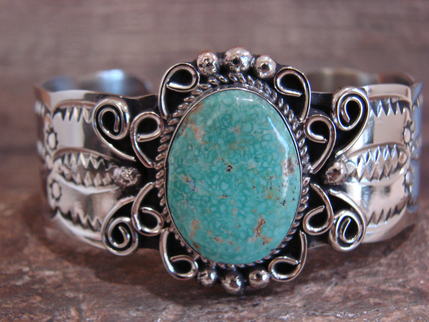Native American Nickel Silver & Turquoise Bracelet by Cleveland
