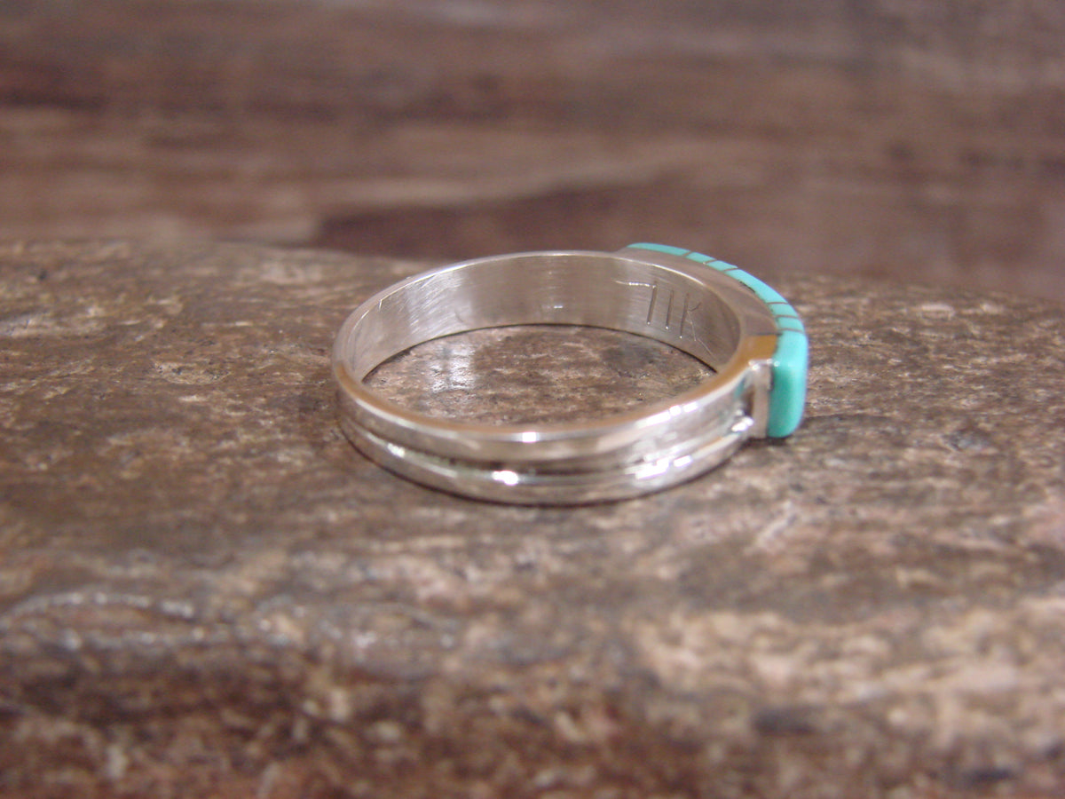 Native American Sterling Silver & Turquoise Inlay Ring Size 11 - Kallestewa