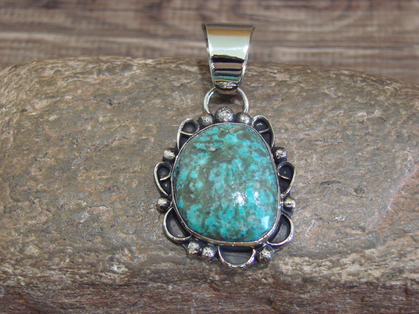 Native American Navajo Nickel Silver & Turquoise Pendant - Cleveland