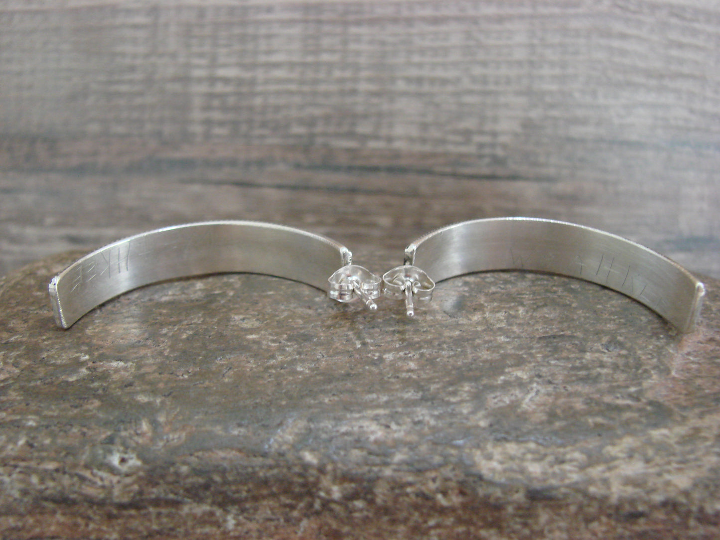 Native American Sterling Silver Multi Stone Inlay Half Hoop Post Earrings by Weahkee