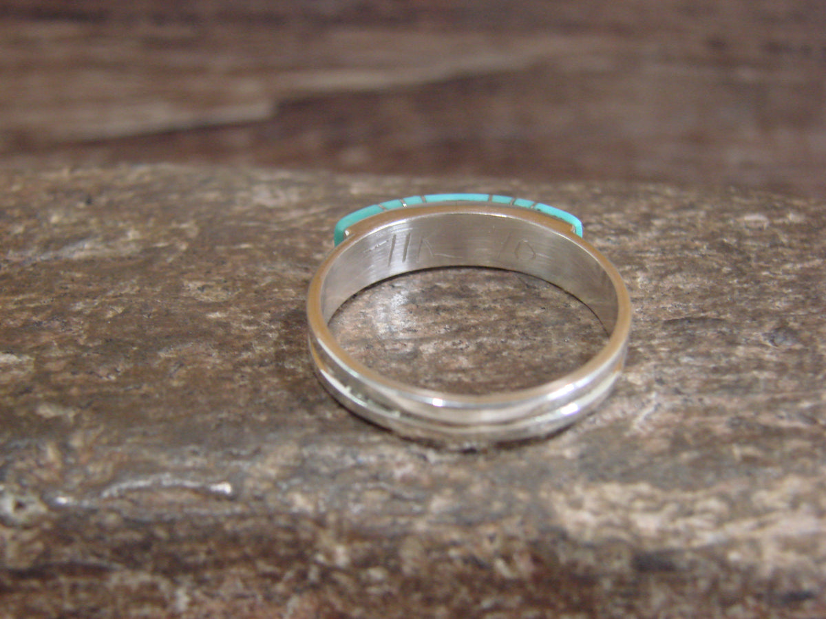 Native American Sterling Silver & Turquoise Inlay Ring Size 11 - Kallestewa