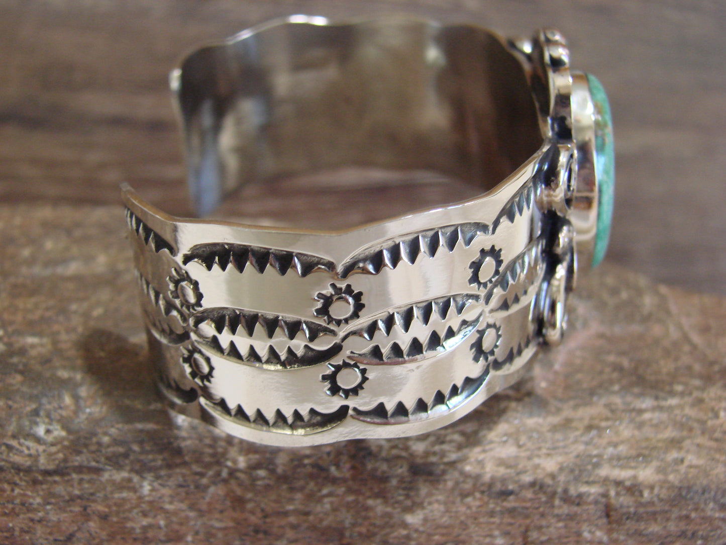 Native American Nickel Silver & Turquoise Bracelet by Cleveland