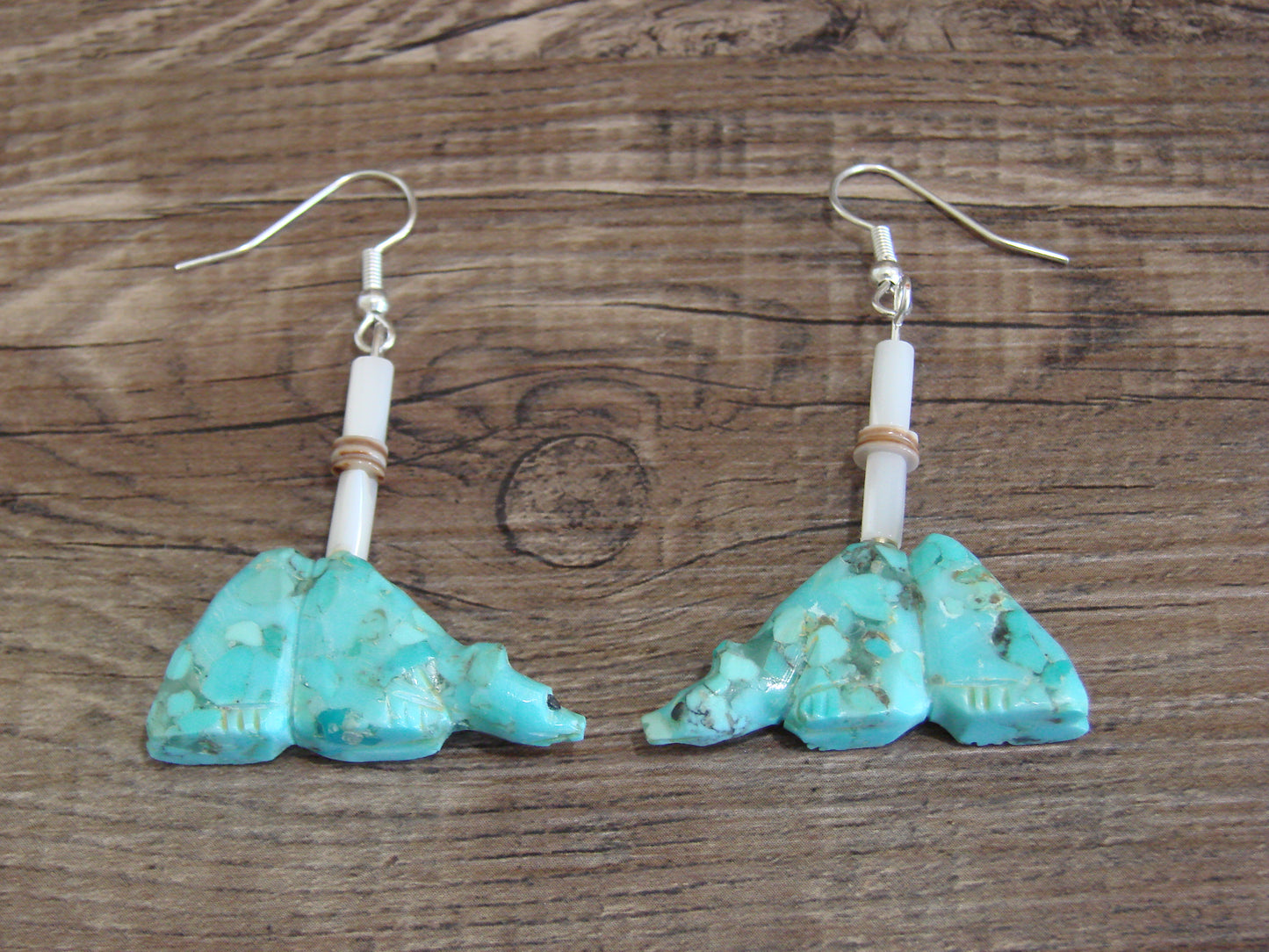 Native American Hand Carved Badger Fetish Dangle Earrings - Laate