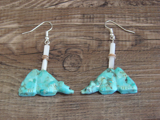 Native American Hand Carved Badger Fetish Dangle Earrings - Laate