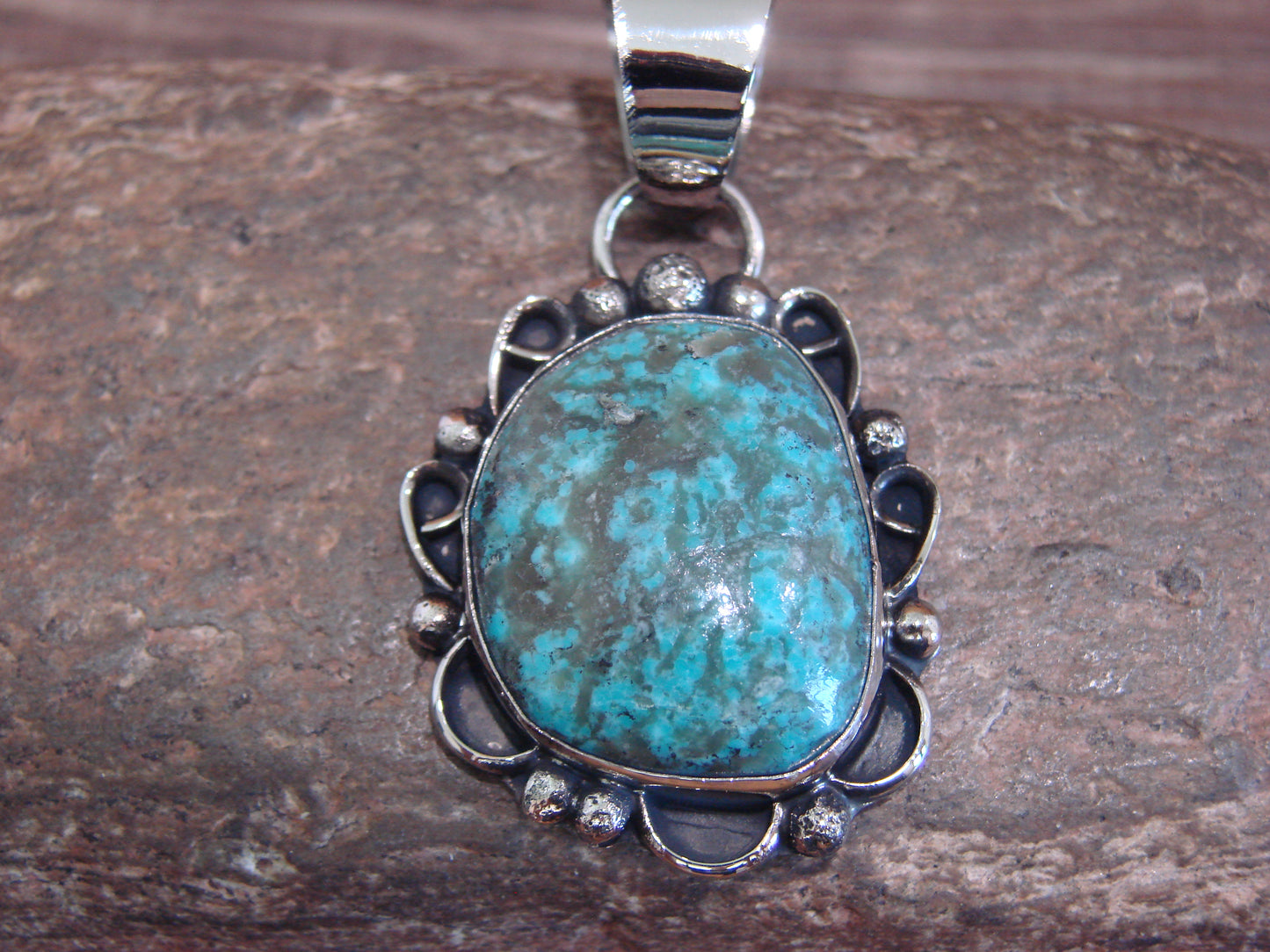 Native American Navajo Nickel Silver & Turquoise Pendant - Cleveland