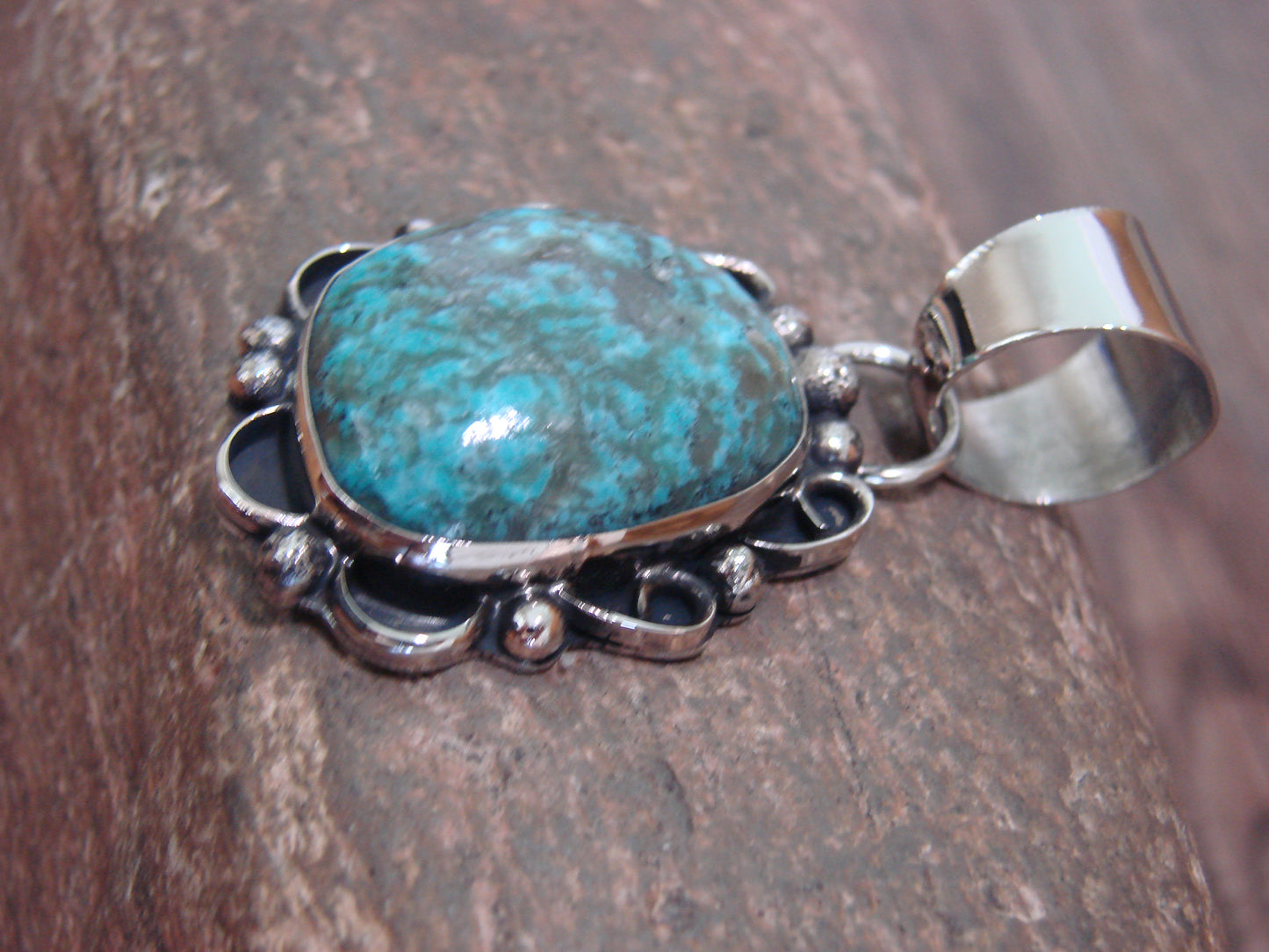 Native American Navajo Nickel Silver & Turquoise Pendant - Cleveland