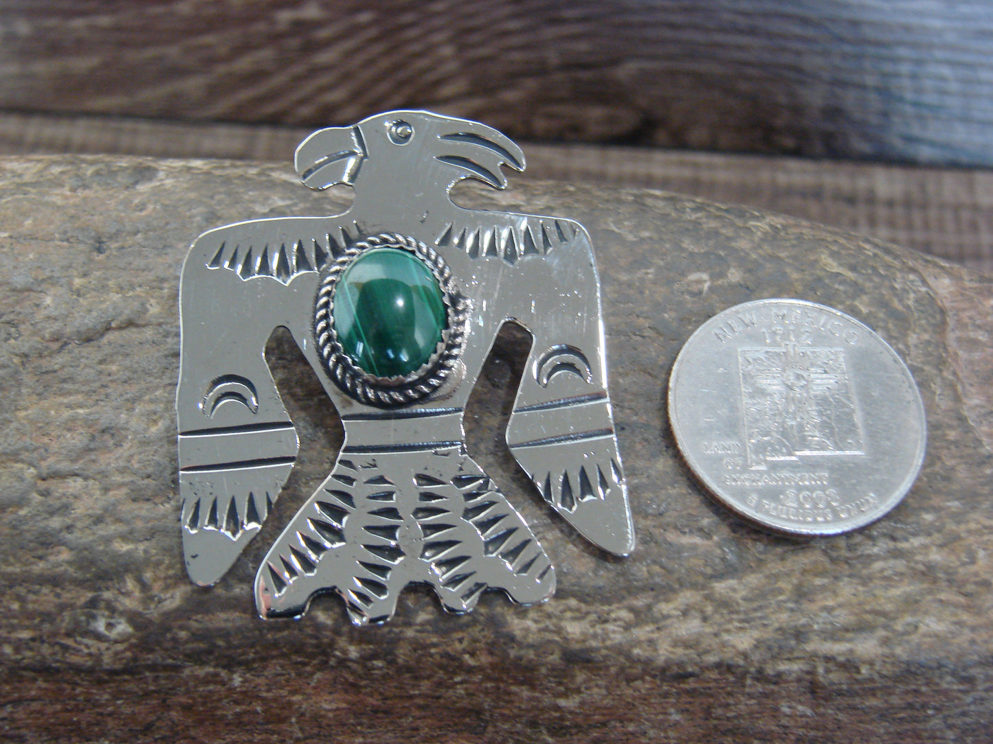Native American Nickel Silver & Gaspeite Parrot Pendant - Cleveland