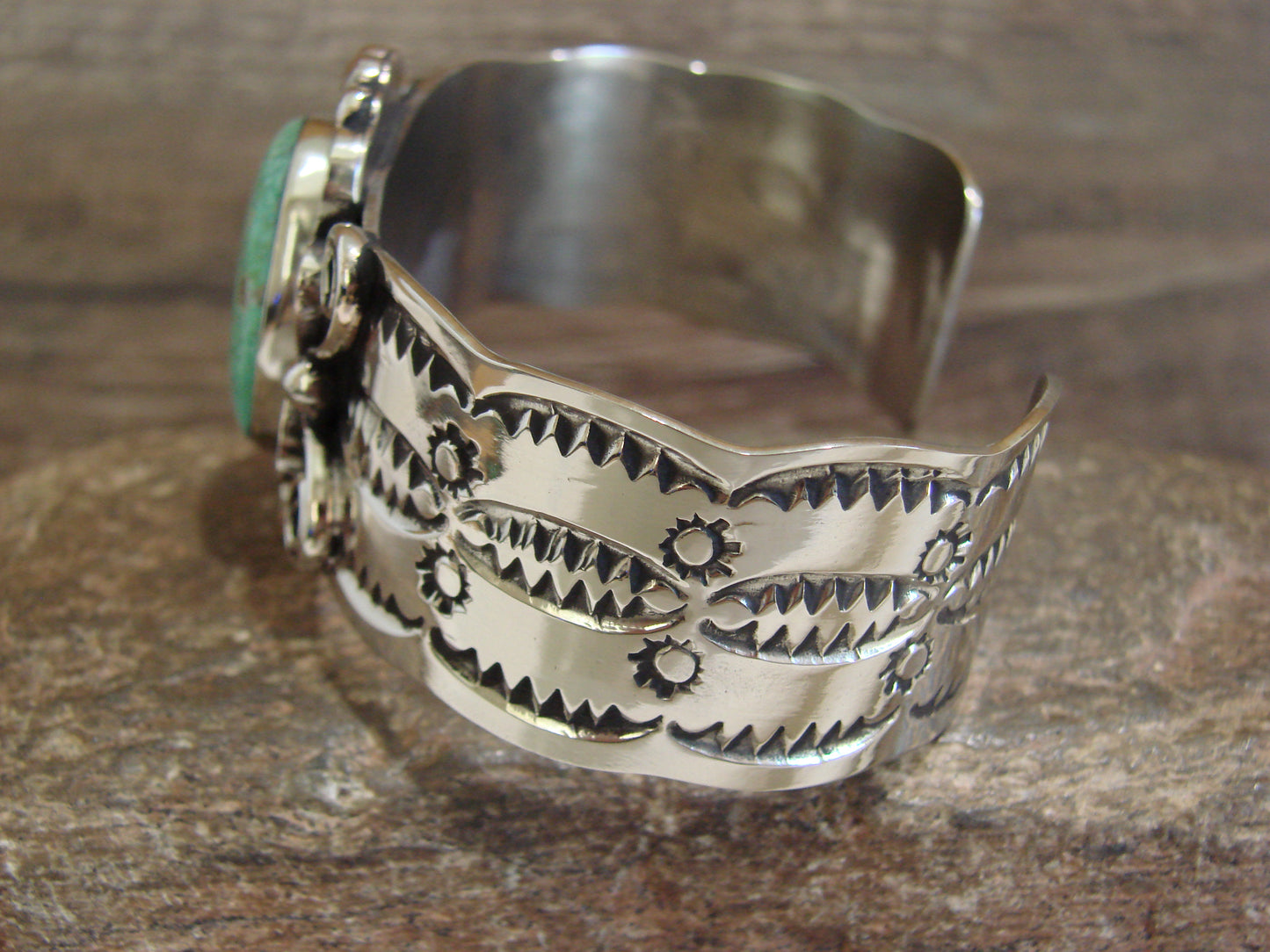 Native American Nickel Silver & Turquoise Bracelet by Cleveland