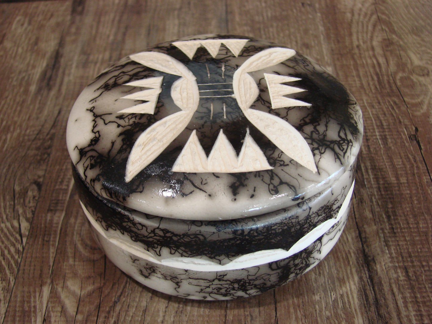 Native American Pottery Horse Hair Jewelry Trinket Box by Vail