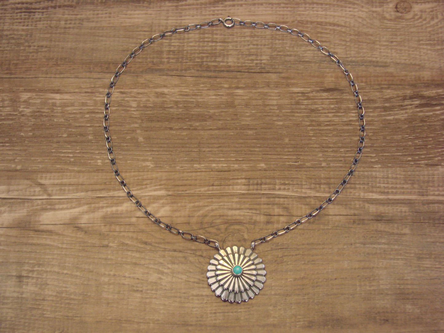 Native American 17" Sterling Silver & Kingman Turquoise Necklace