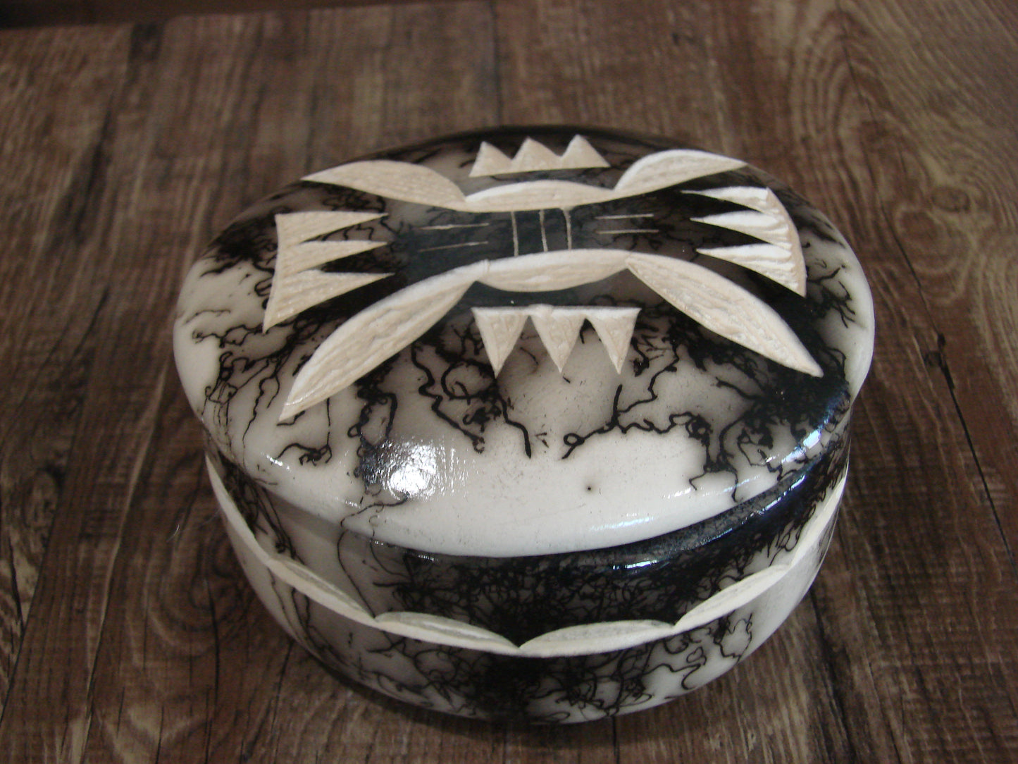Native American Pottery Horse Hair Jewelry Trinket Box by Vail