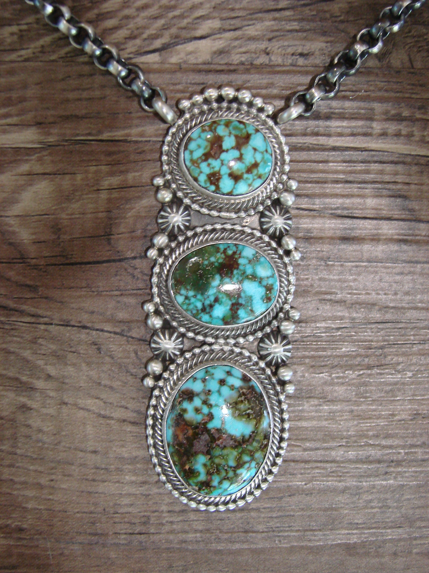 Native American 24" Sterling Silver & Kingman Turquoise Link Necklace - Lewis
