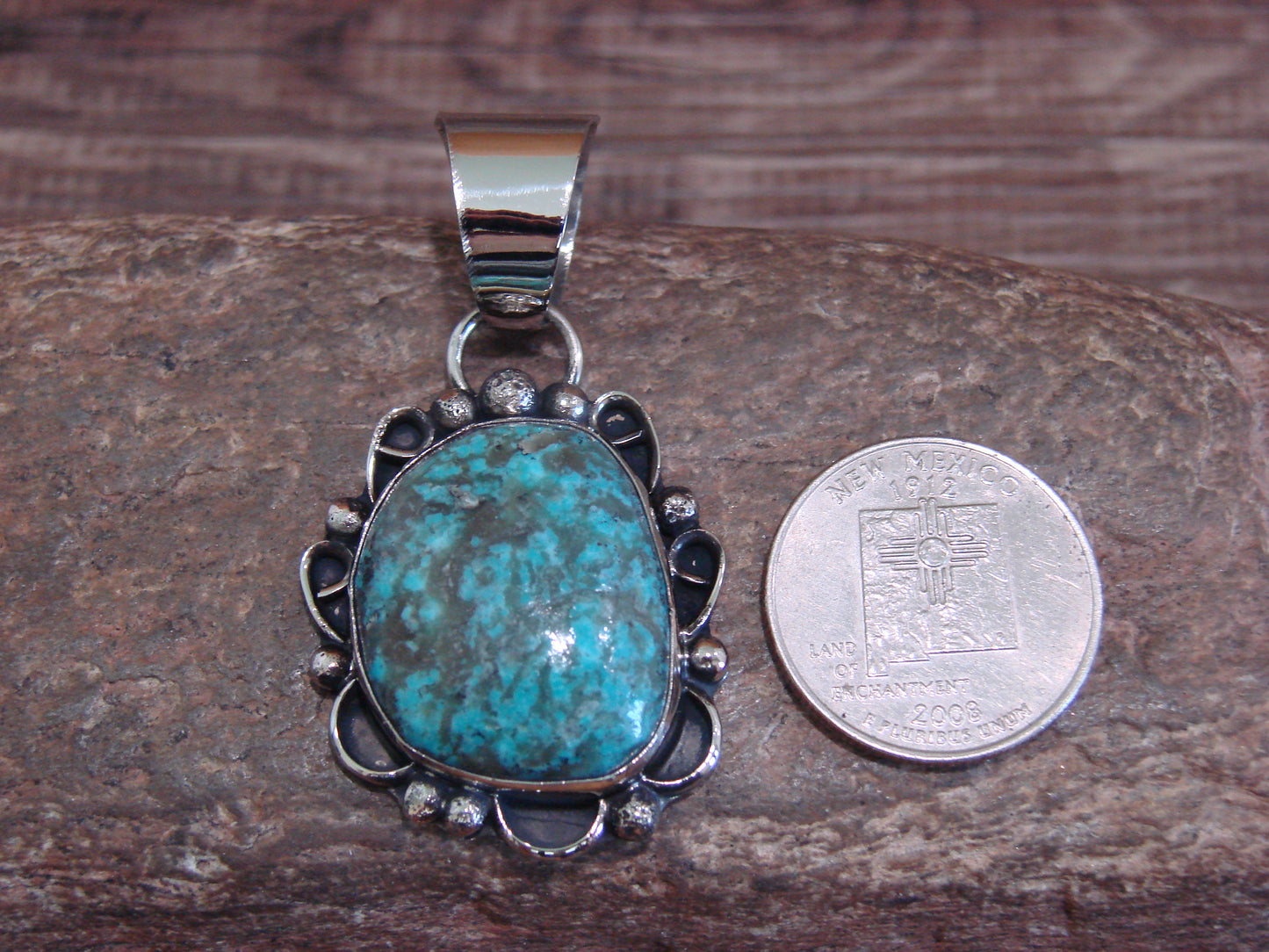 Native American Navajo Nickel Silver & Turquoise Pendant - Cleveland