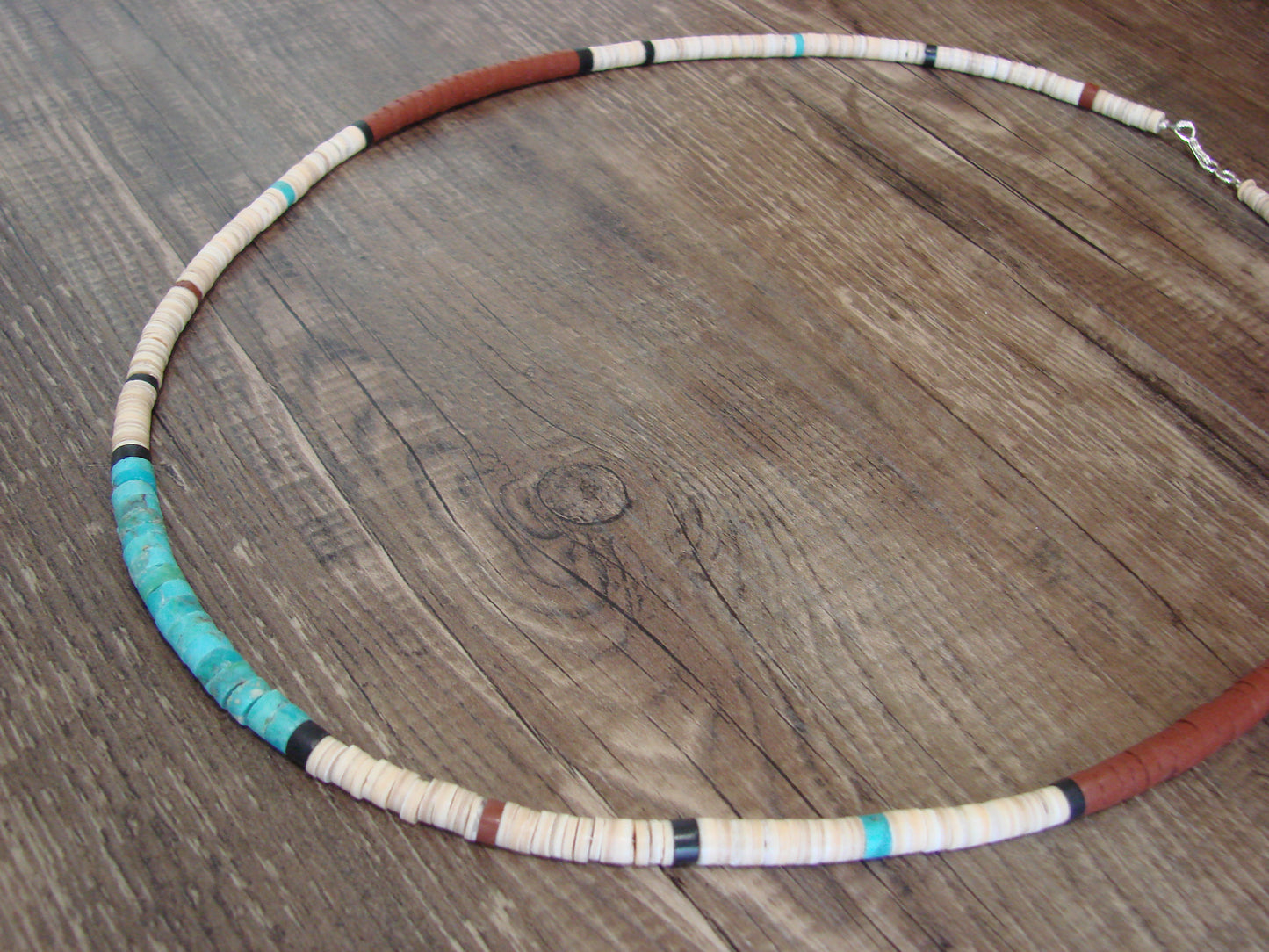 Native American 25" Santo Domingo Turquoise Heishi Necklace - Crespin