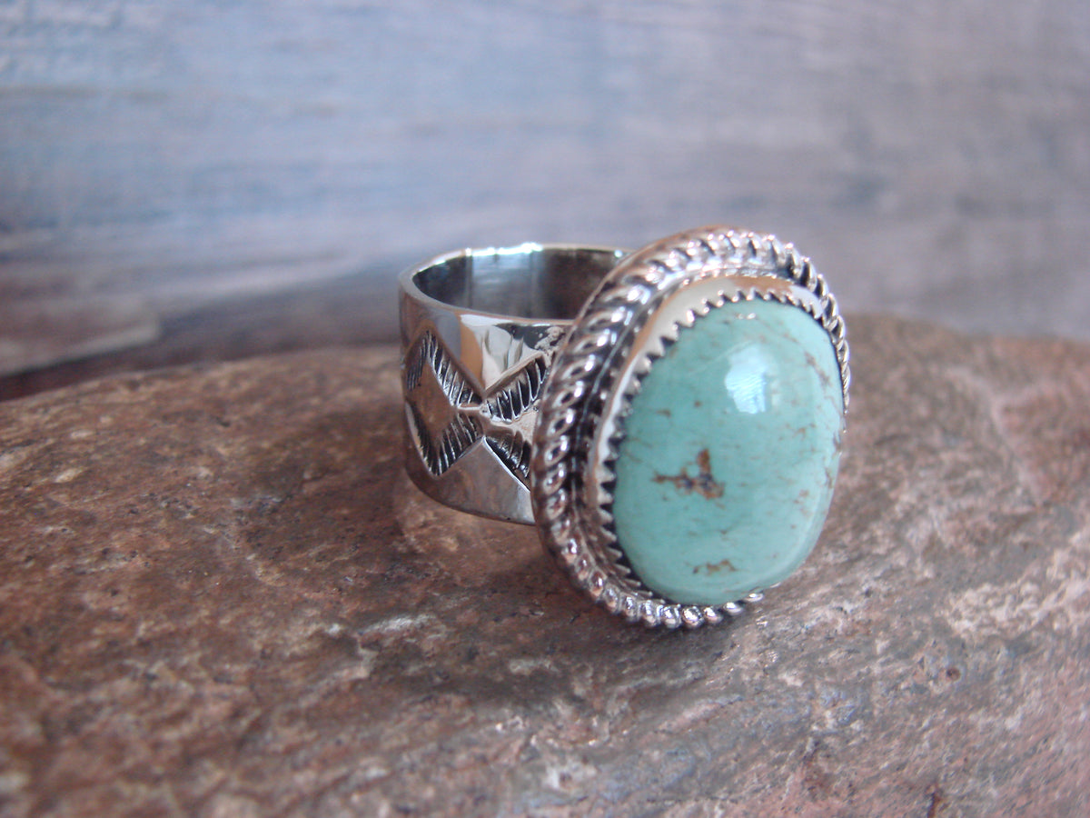 Native American Nickel Silver & Turquoise Scarf Ring by Cleveland