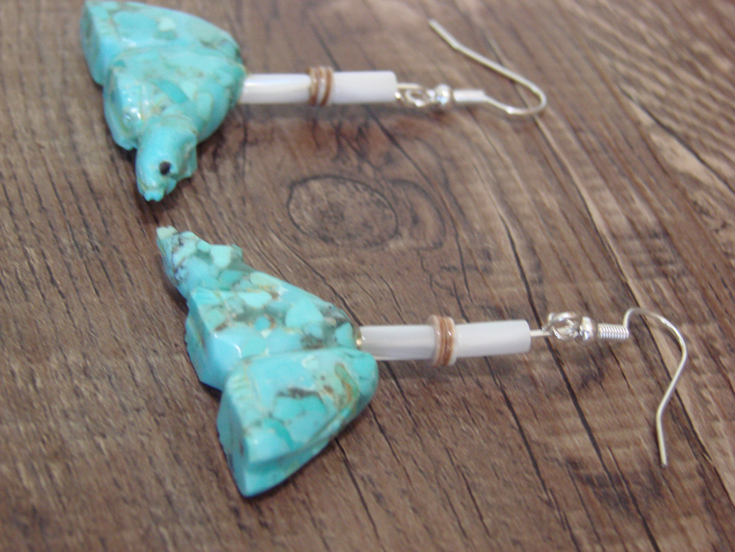 Native American Hand Carved Badger Fetish Dangle Earrings - Laate