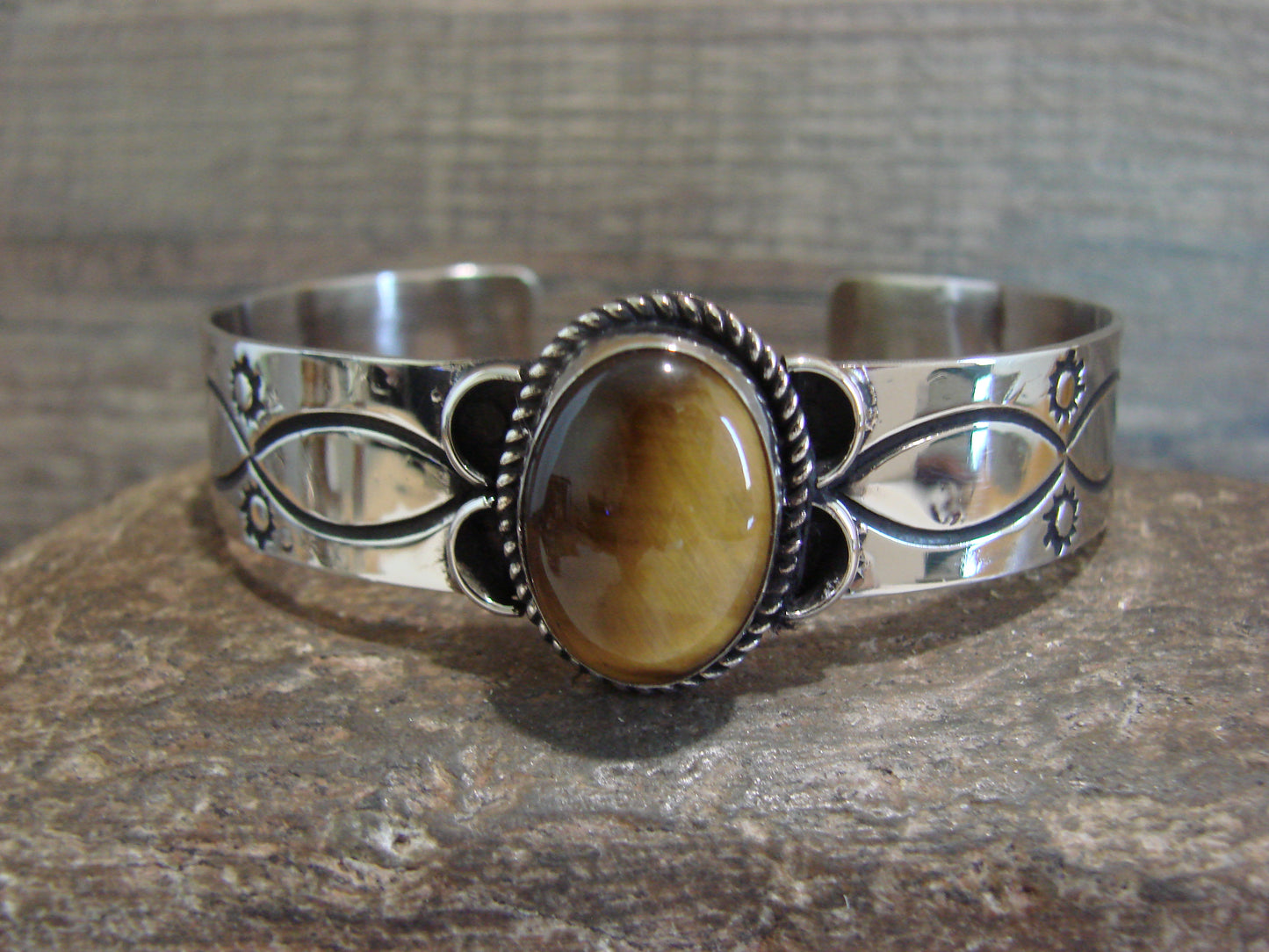Navajo Indian Nickel Silver & Tiger Eye Bracelet by Cleveland