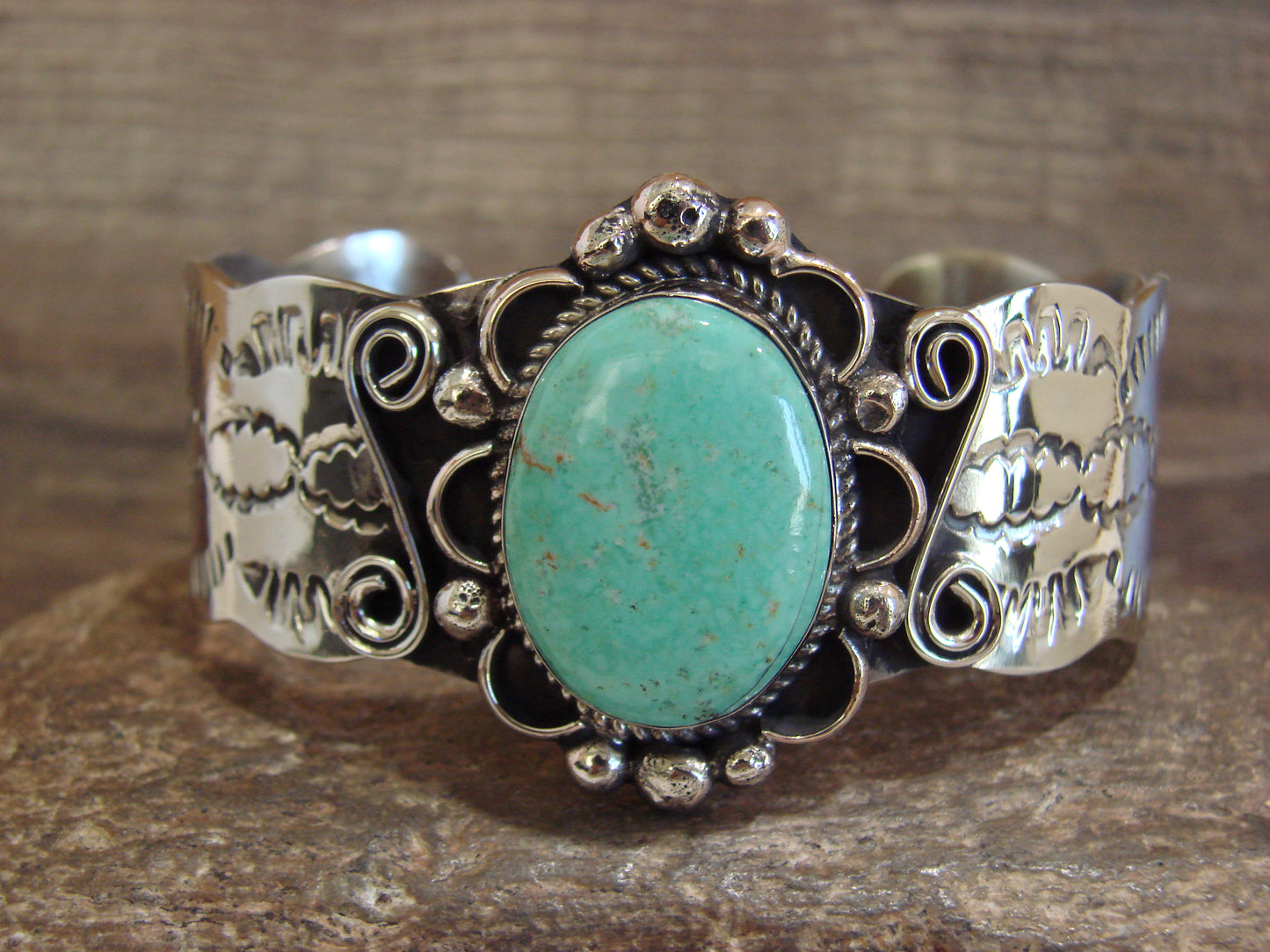 Native American Nickel Silver & Turquoise Bracelet by Cleveland