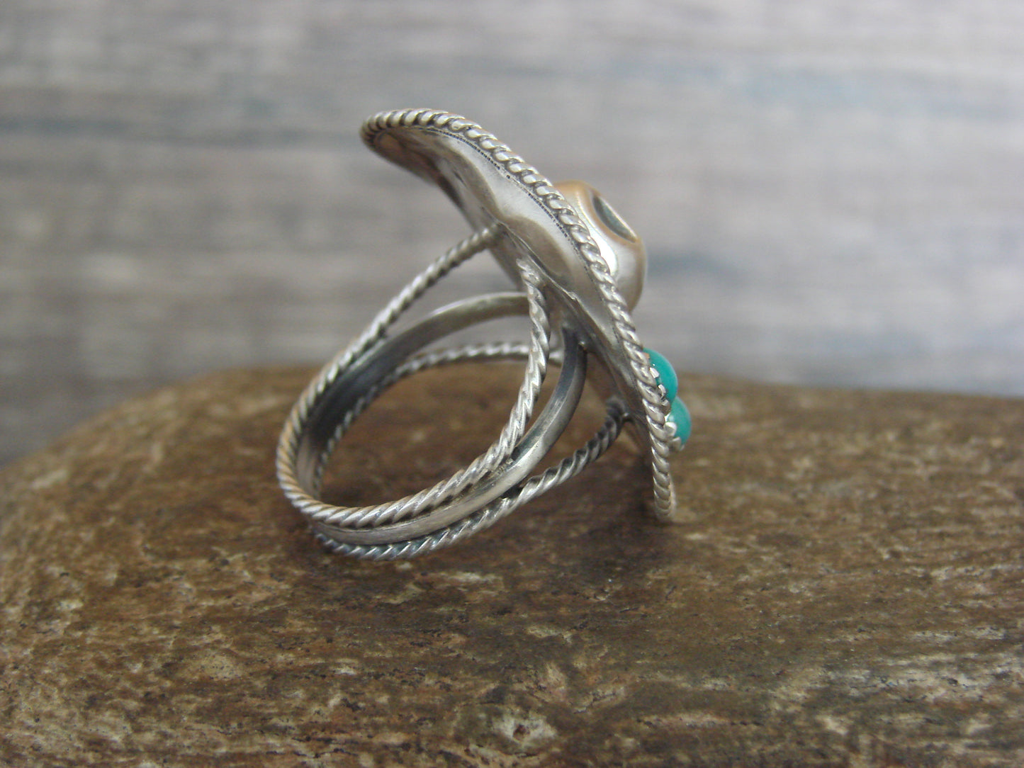 Native American Sterling Silver & Turquoise Cowgirl Hat Ring - Size 5 - Platero