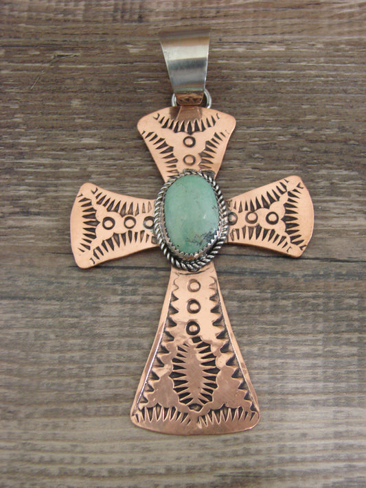 Native American Copper & Turquoise Cross Pendant by Cleveland