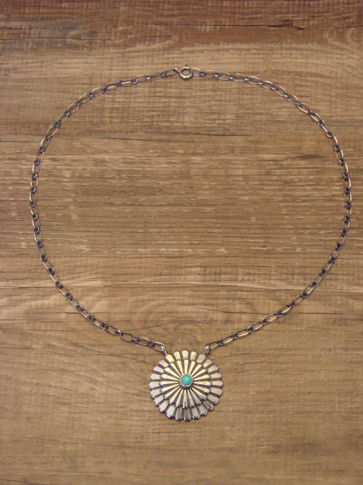 Native American 17" Sterling Silver & Kingman Turquoise Necklace