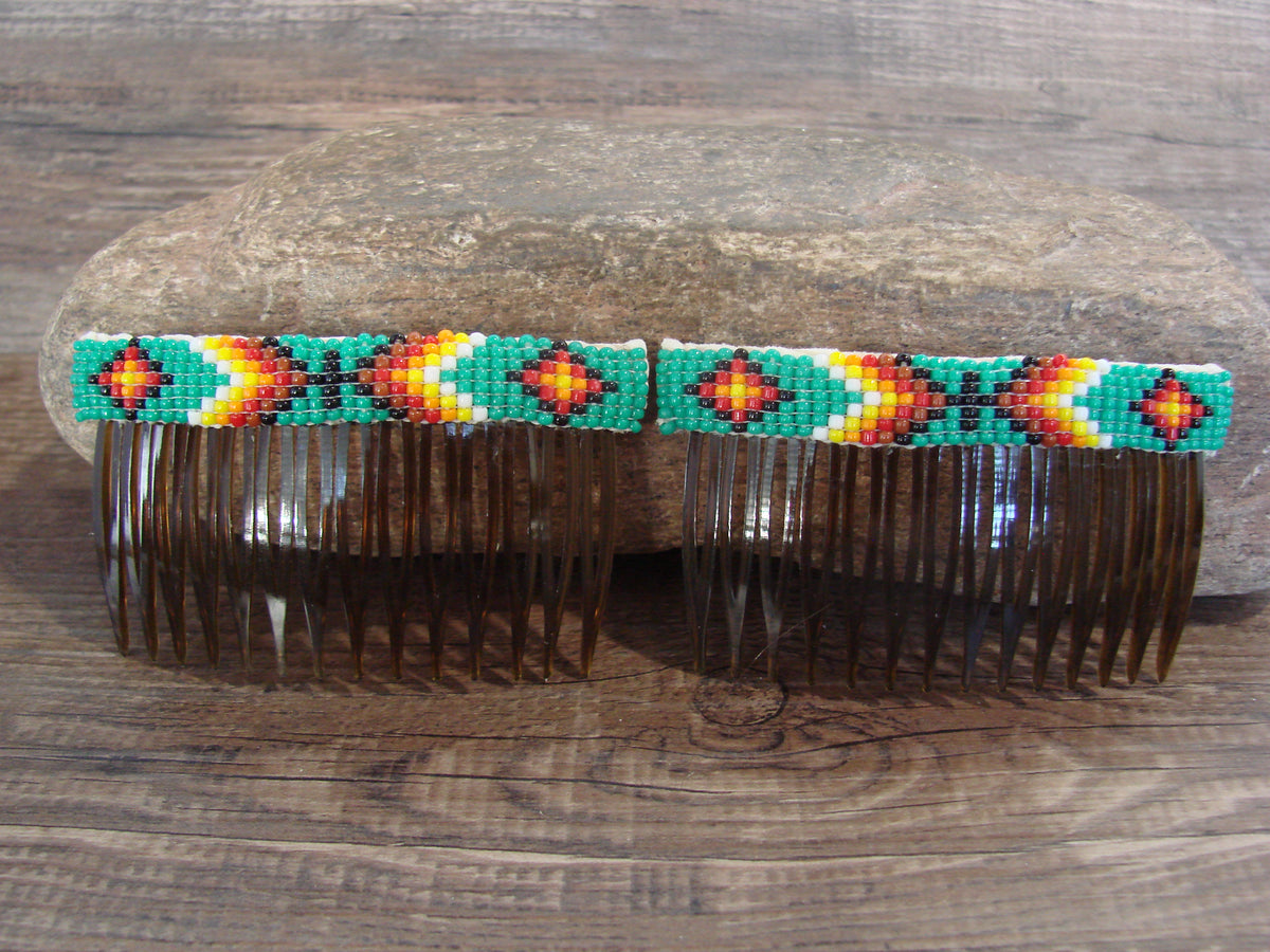 Native American Hand Beaded Hair Comb Set by Cleveland