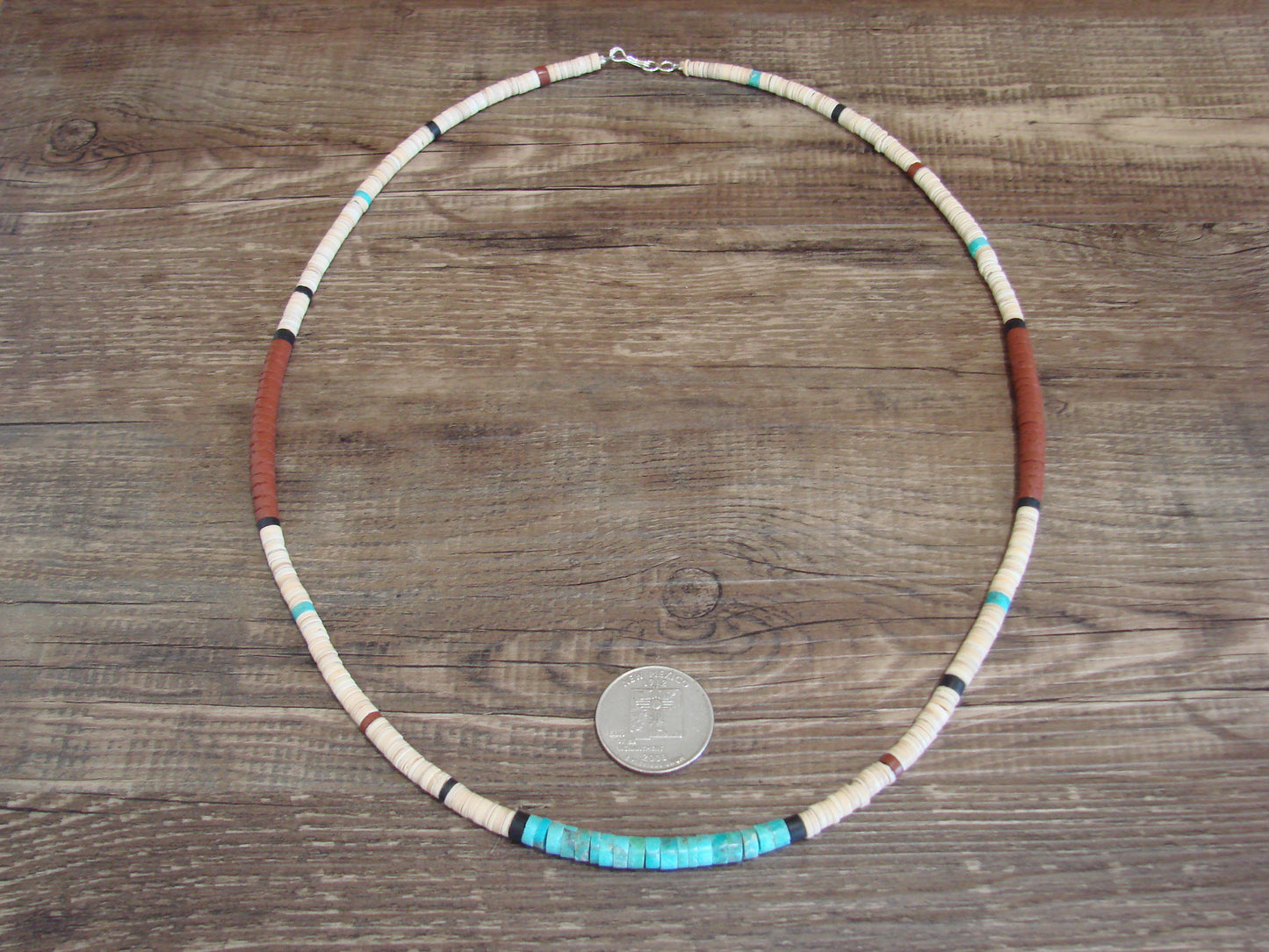 Native American 25" Santo Domingo Turquoise Heishi Necklace - Crespin