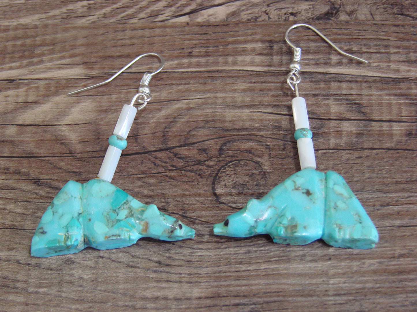 Native American Hand Carved Badger Fetish Dangle Earrings - Laate