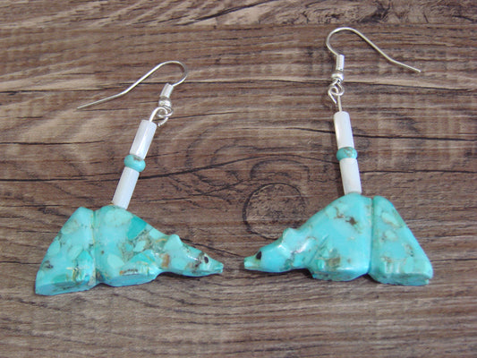 Native American Hand Carved Badger Fetish Dangle Earrings - Laate