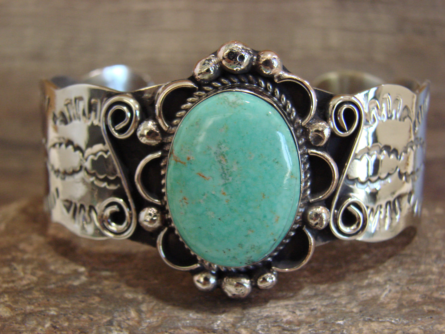 Native American Nickel Silver & Turquoise Bracelet by Cleveland