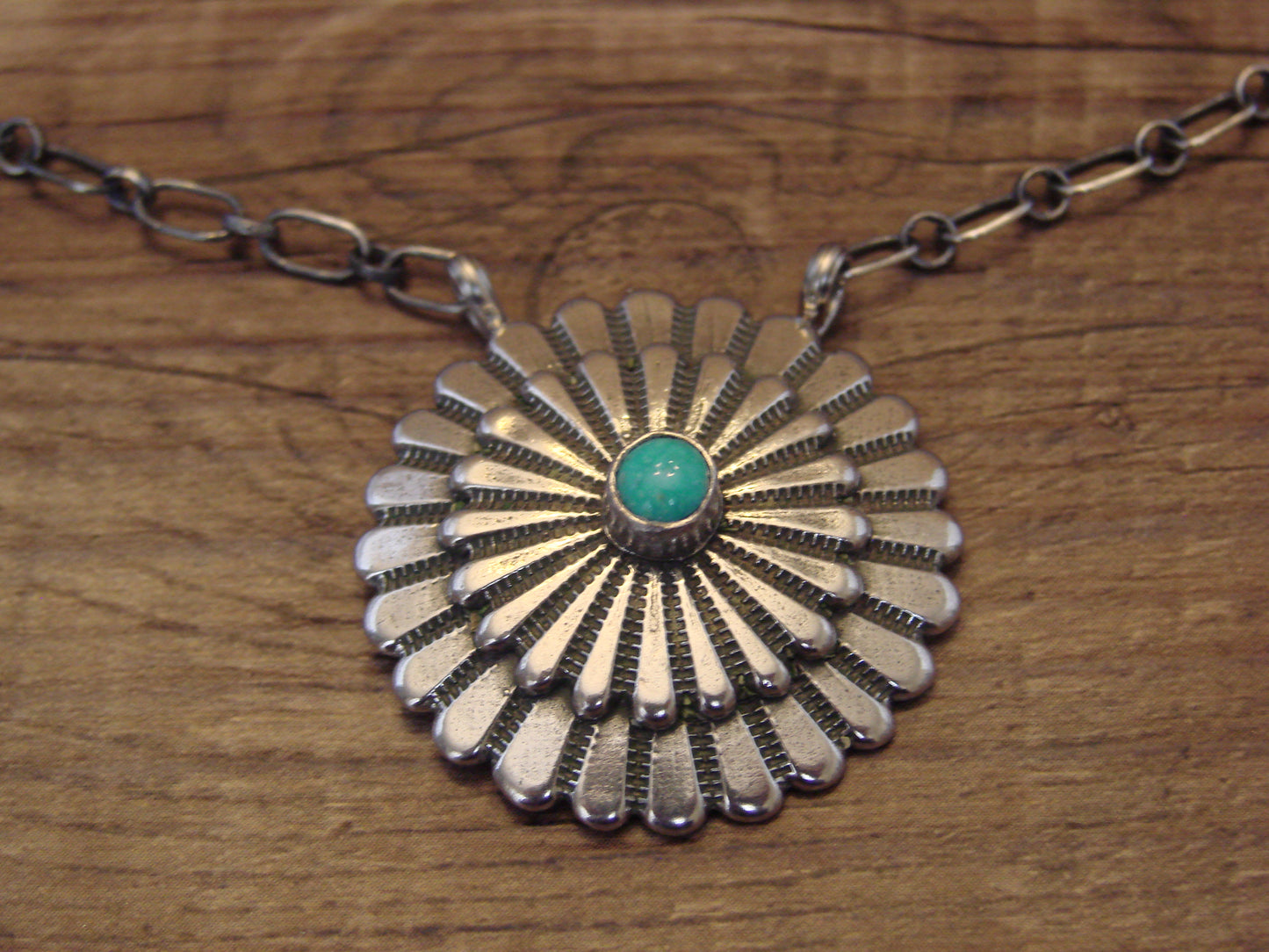 Native American 17" Sterling Silver & Kingman Turquoise Necklace