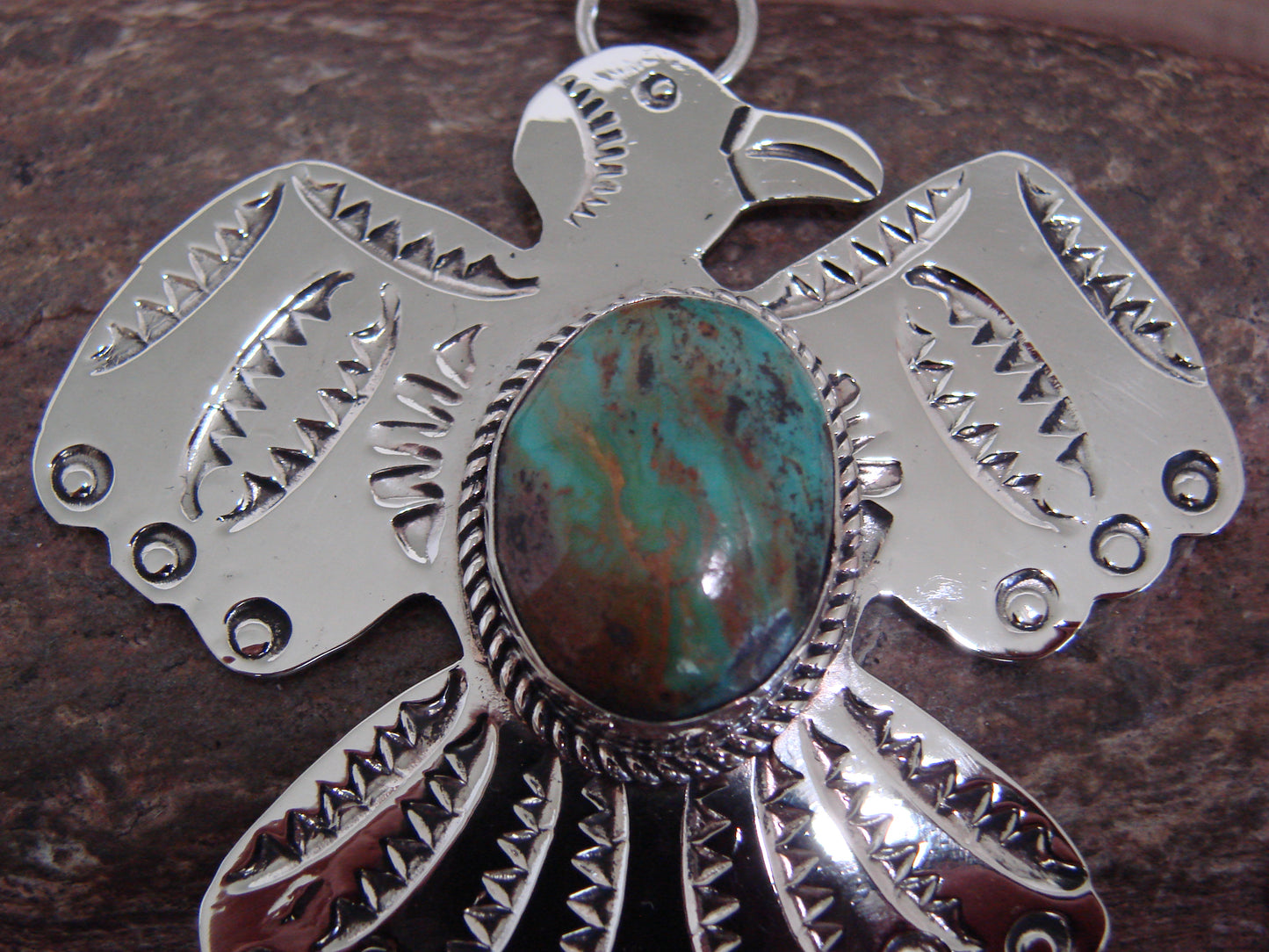 Native American Nickel Silver & Turquoise Thunderbird Pendant - Cleveland