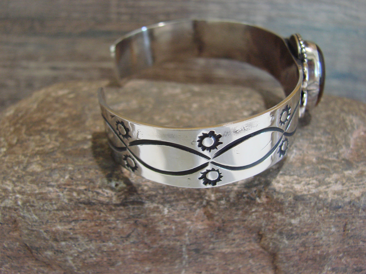 Navajo Indian Nickel Silver & Tiger Eye Bracelet by Cleveland