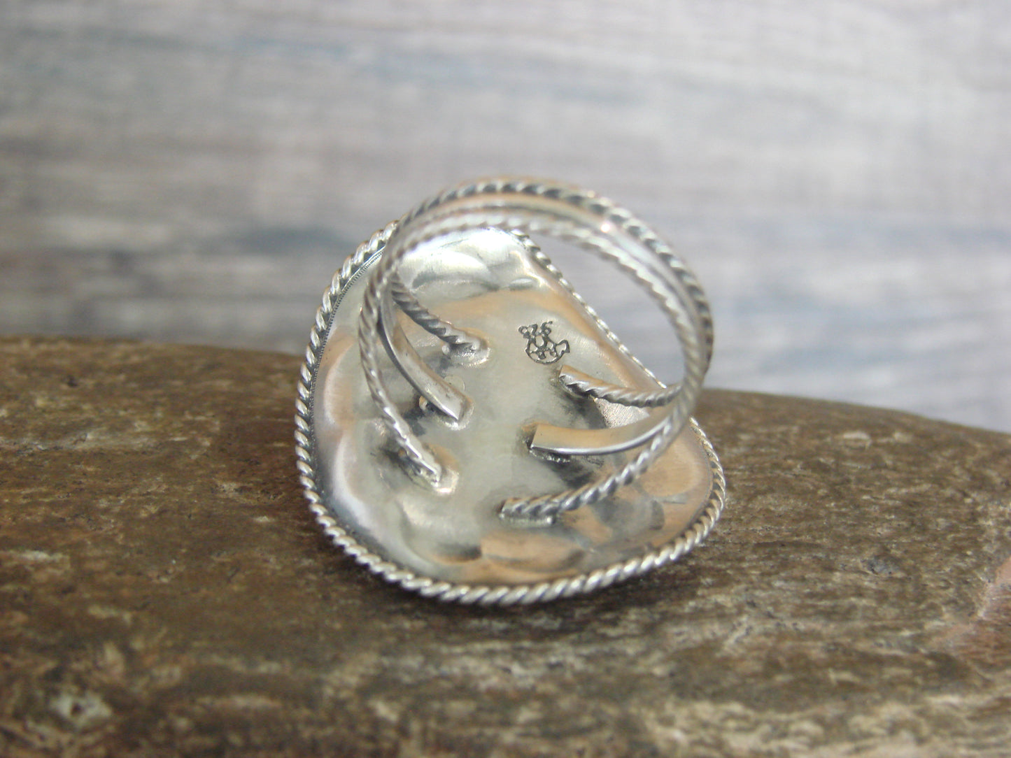 Native American Sterling Silver & Turquoise Cowgirl Hat Ring - Size 8.5 - Platero