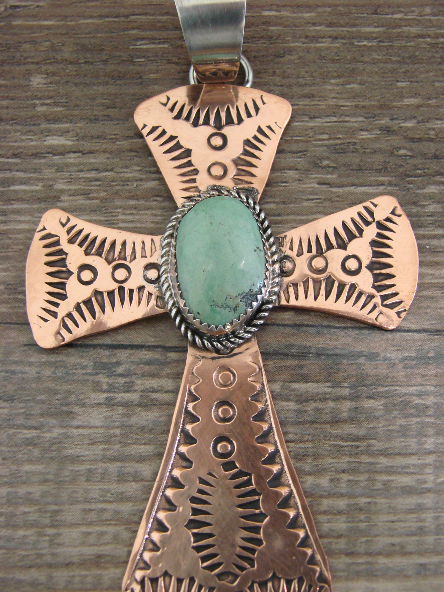 Native American Copper & Turquoise Cross Pendant by Cleveland