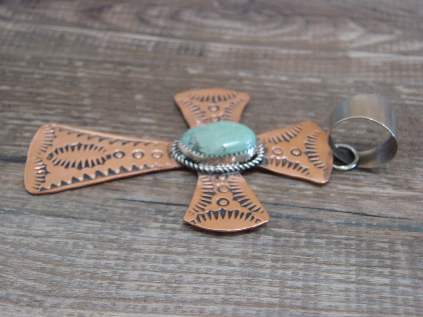 Native American Copper & Turquoise Cross Pendant by Cleveland