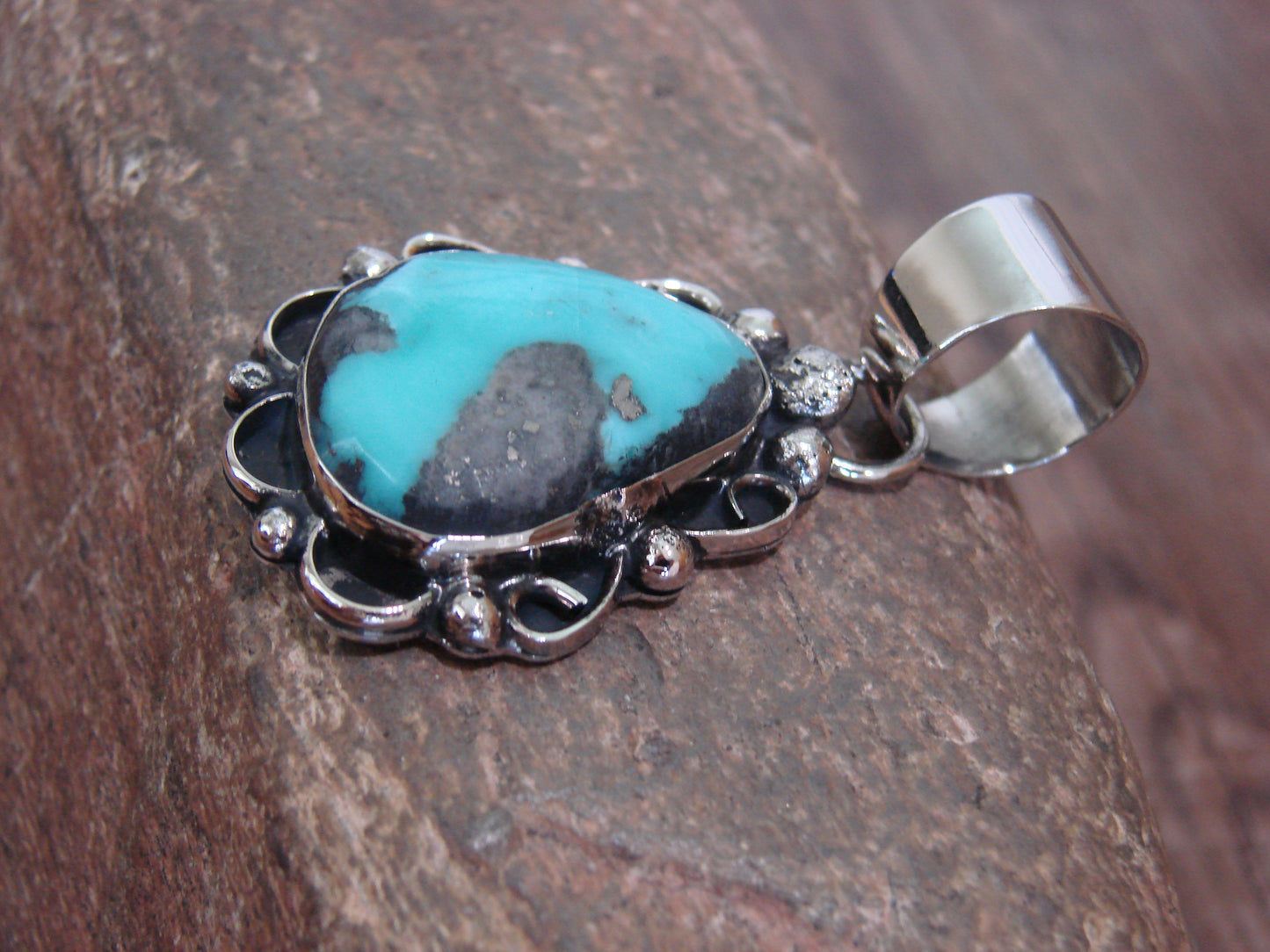 Native American Navajo Nickel Silver & Turquoise Pendant - Cleveland