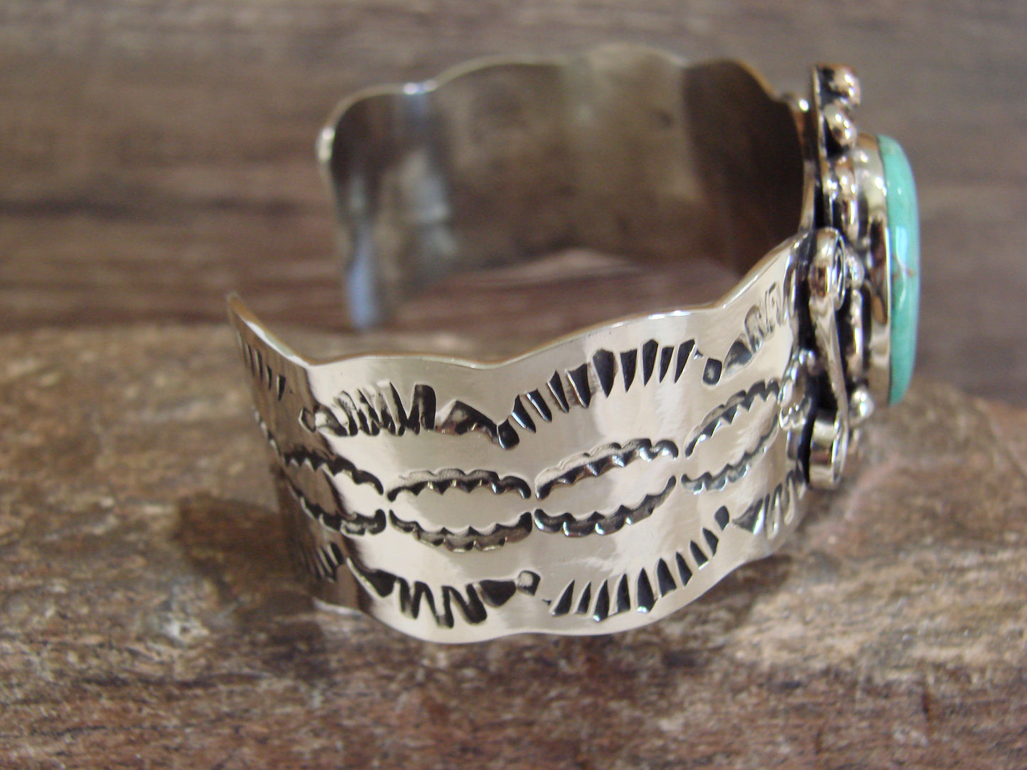 Native American Nickel Silver & Turquoise Bracelet by Cleveland
