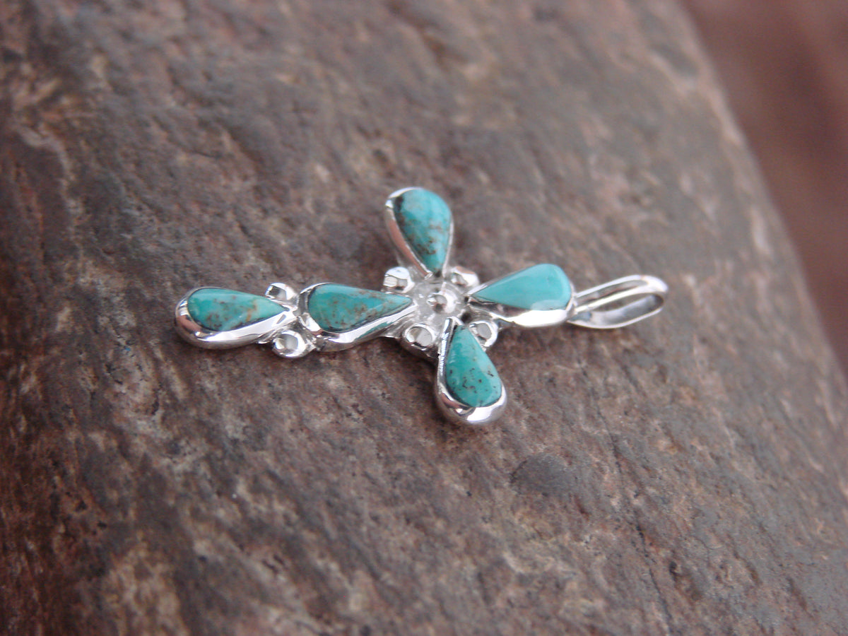 Native American Sterling Silver Turquoise Cross Pendant - Vacit