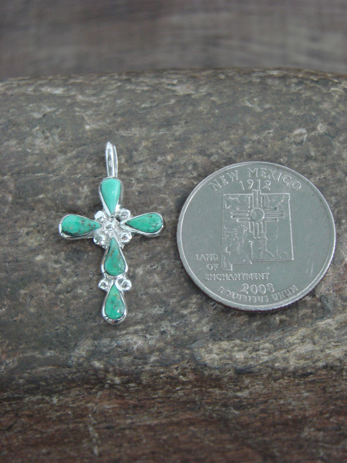 Native American Sterling Silver Turquoise Cross Pendant - Vacit