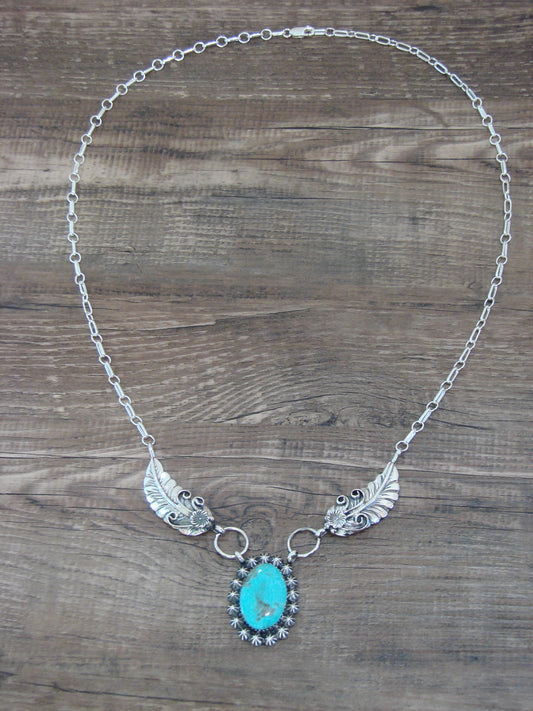 Native American Sterling Silver & Turquoise Adjustable Link Necklace by Sardo