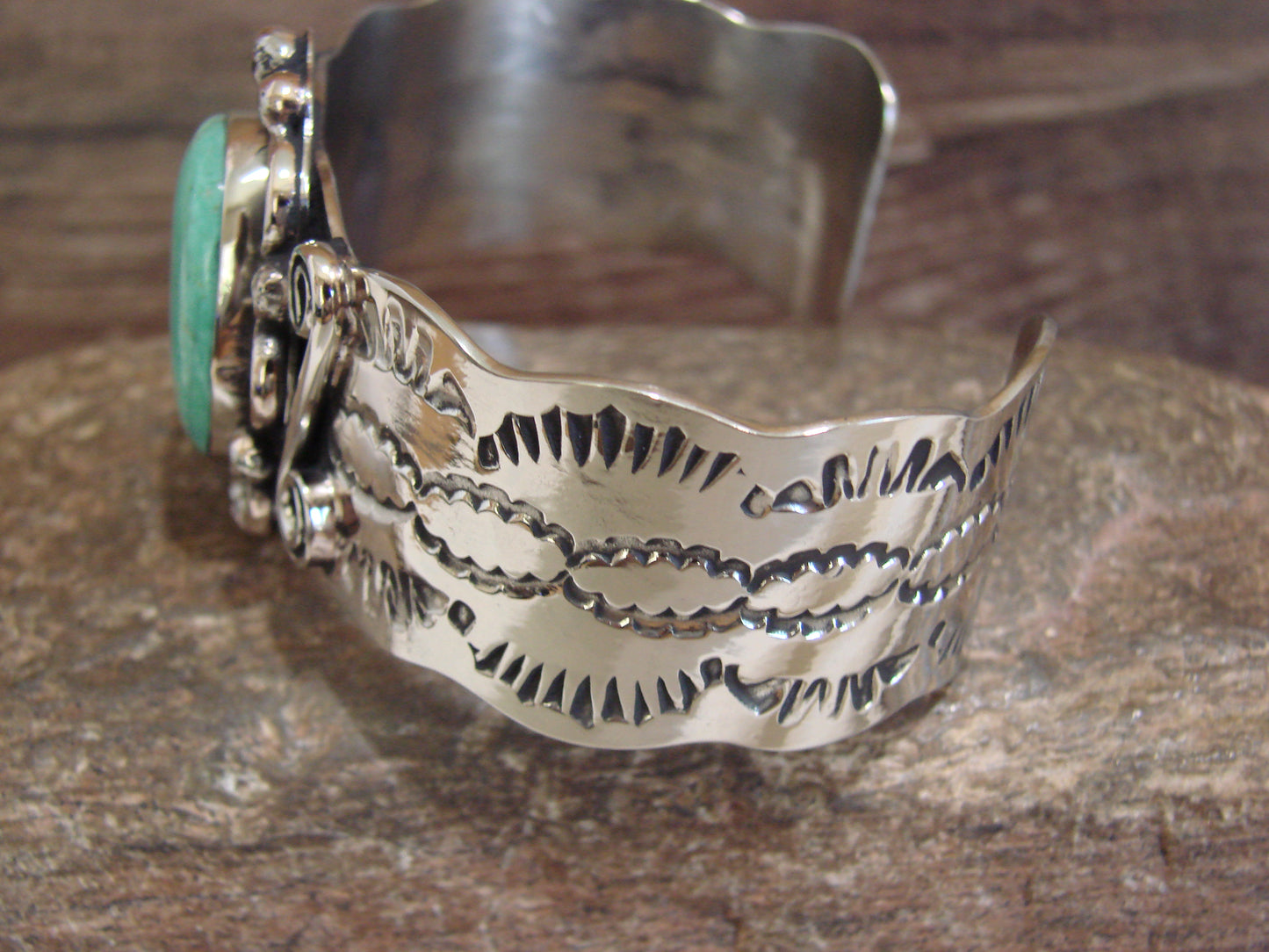 Native American Nickel Silver & Turquoise Bracelet by Cleveland