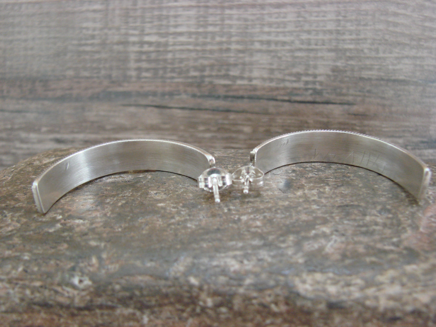 Native American Sterling Silver Multi Stone Inlay Half Hoop Post Earrings by Weahkee