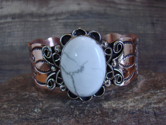 Navajo Indian Copper & Howlite Bracelet by Cleveland